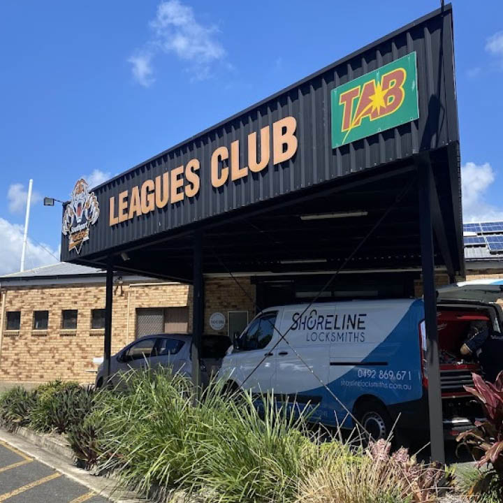 Shoreline Locksmiths van parked at Southport Tigers